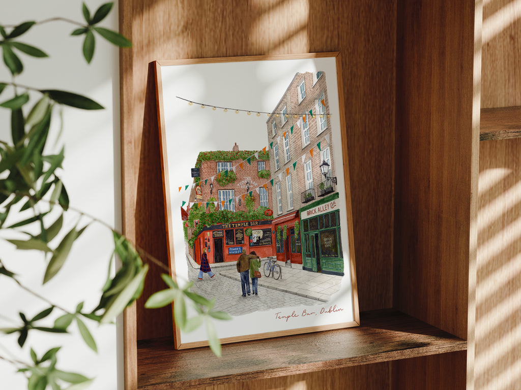Dublin Travel Art Print, Temple Bar, Ireland, Travel Watercolour Painting