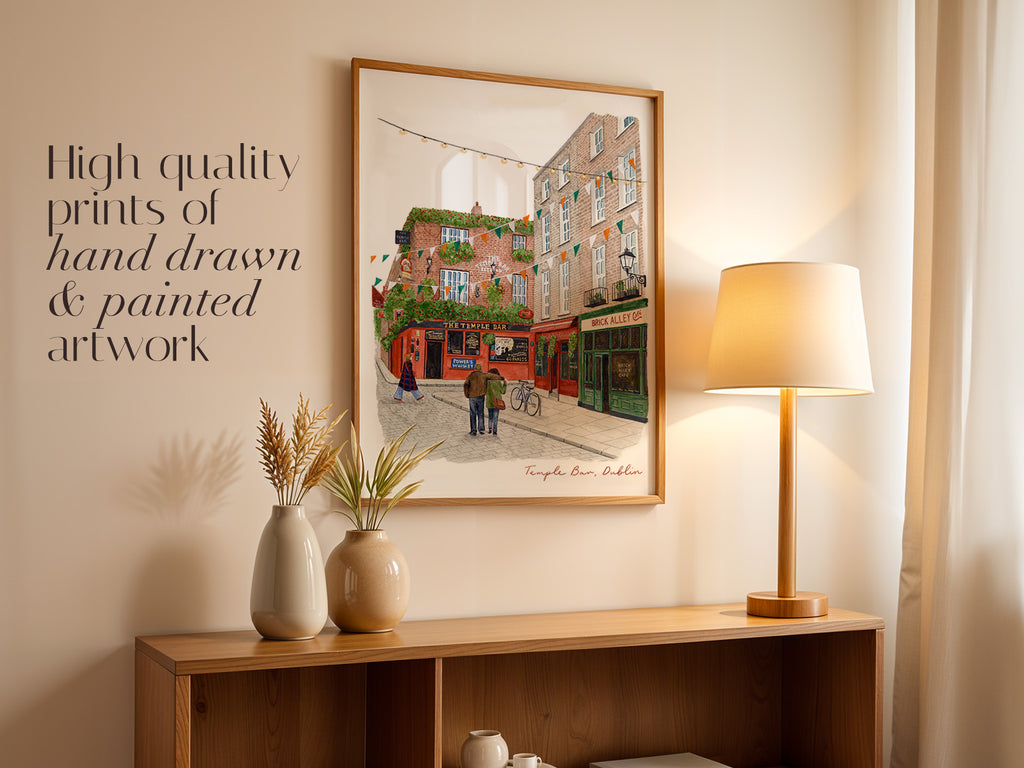 Dublin Travel Art Print, Temple Bar, Ireland, Travel Watercolour Painting