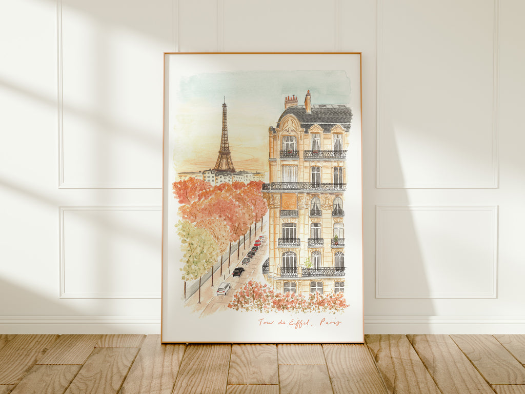 Eiffel Tower Art Print, Parisian Hotel, Hotel Duquesne, France, Travel Watercolour Painting