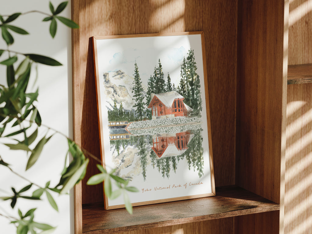 Canada Art Print, Emerald Lake, Yoho National Park, North America, Travel Watercolour Painting