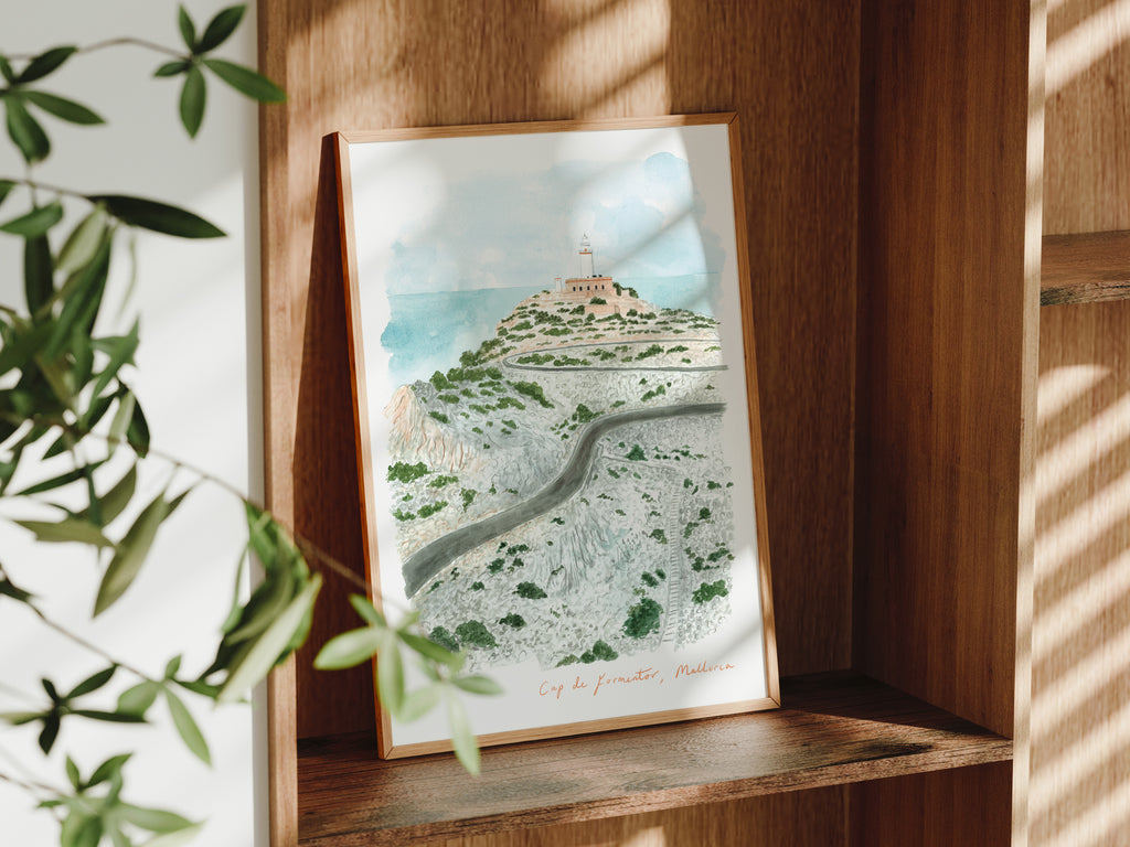 Mallorca, Cap de Formentor Lighthouse, Travel Art Print, Watercolour Painting