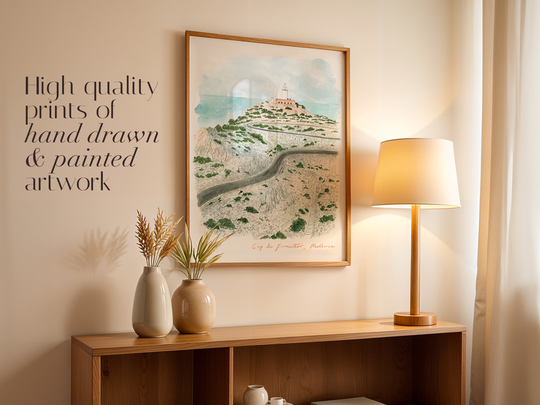 Mallorca, Cap de Formentor Lighthouse, Travel Art Print, Watercolour Painting