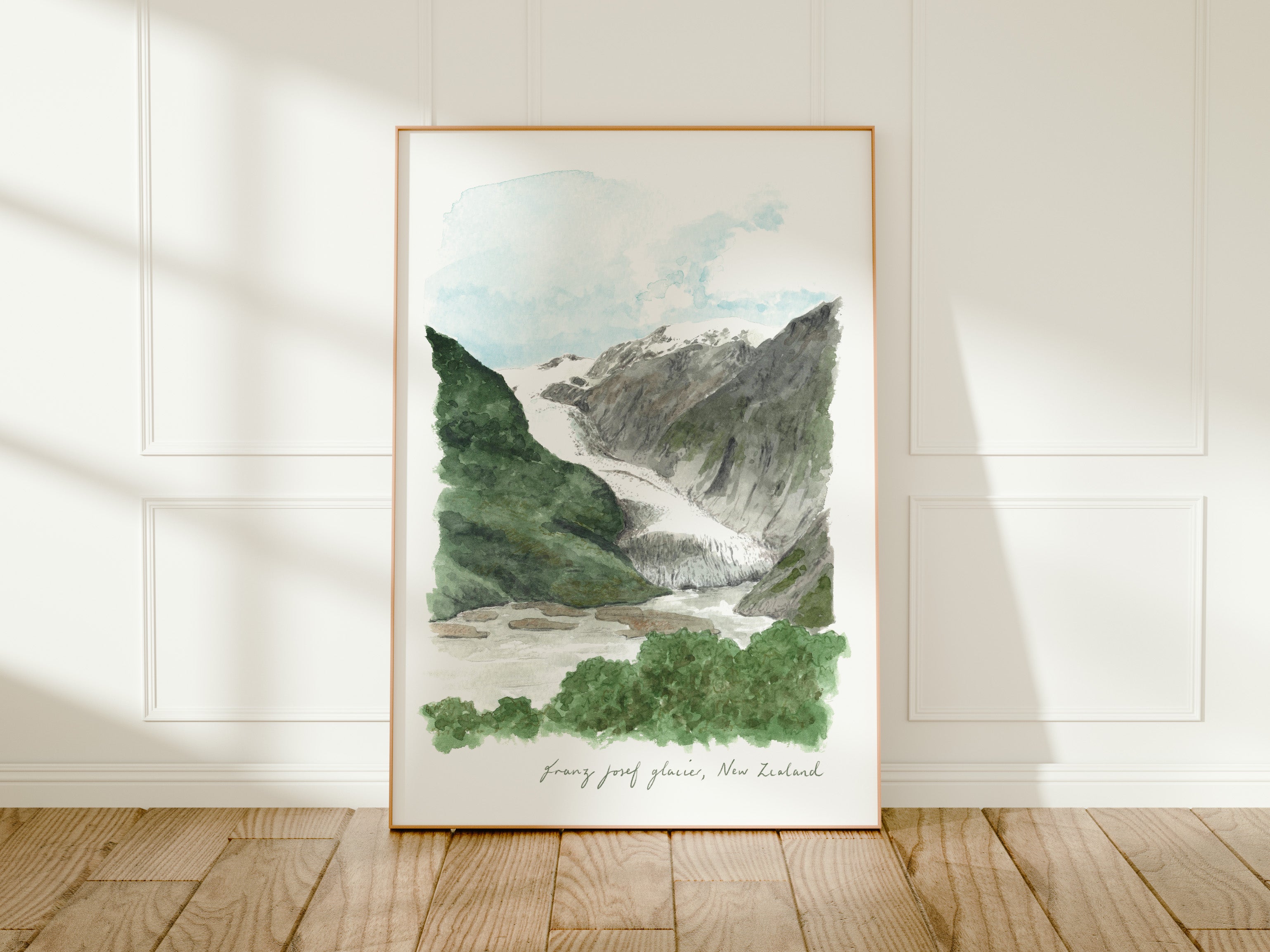 New Zealand Art Print, Franz Josef Glacier, Waiau, Travel Watercolour Painting