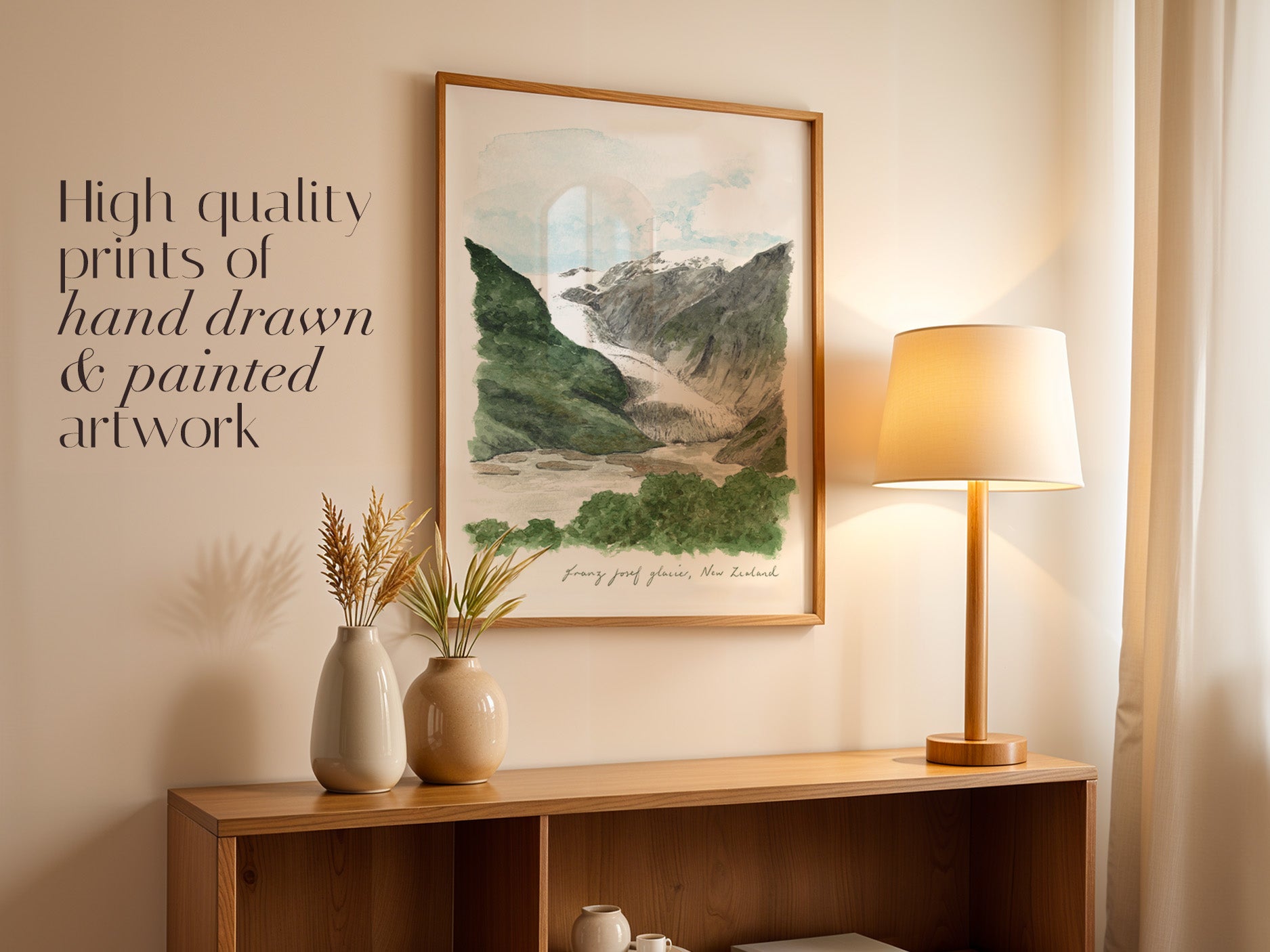 New Zealand Art Print, Franz Josef Glacier, Waiau, Travel Watercolour Painting