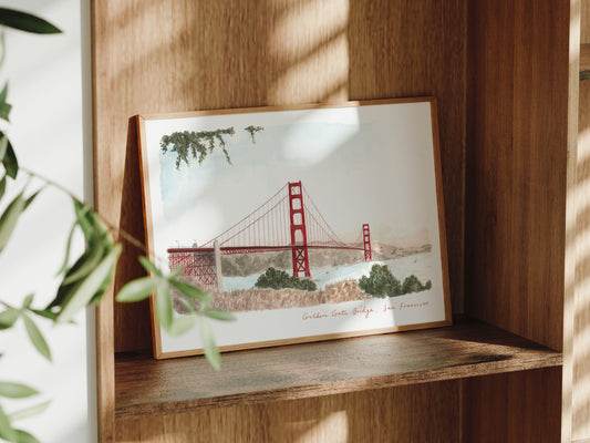 Golden Gate Bridge Art Print, San Fransisco, California, USA, Travel Watercolour Painting