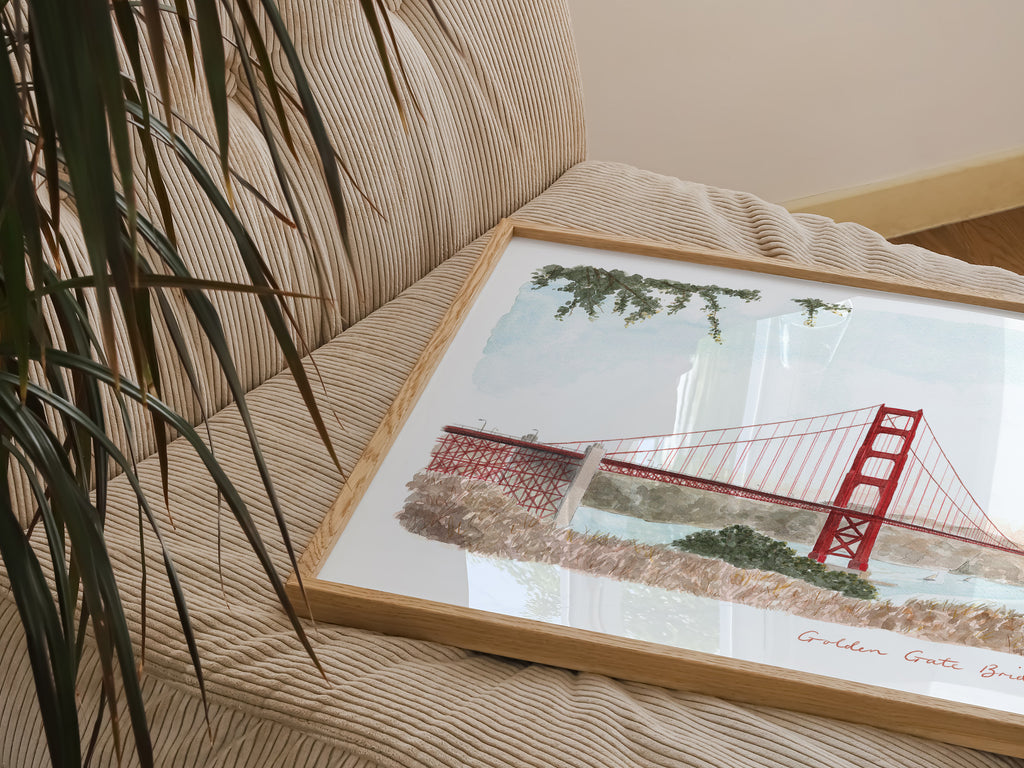Golden Gate Bridge Art Print, San Fransisco, California, USA, Travel Watercolour Painting