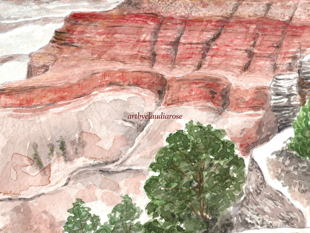 Grand Canyon Art Print, Arizona National Park, Colorado River, USA, Travel Watercolour Painting
