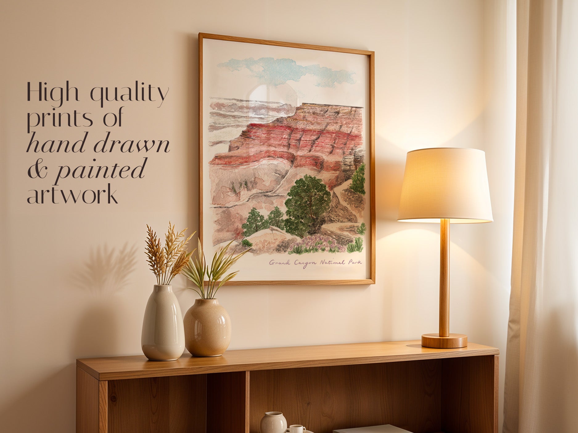 Grand Canyon Art Print, Arizona National Park, Colorado River, USA, Travel Watercolour Painting