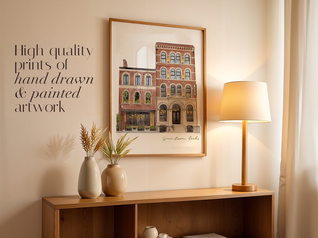 Green Room Leeds Art Print, Social Space Bar, Leeds Nightlife, Watercolour Painting