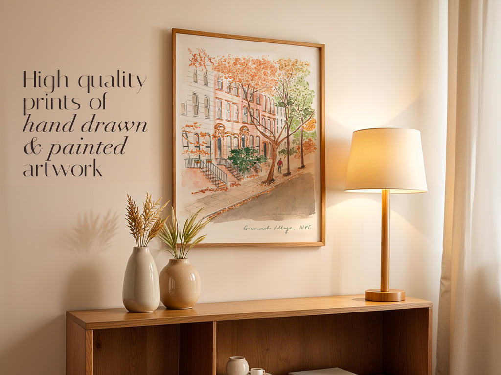 Greenwich Village Art Print, New York City, USA, Travel Watercolour Painting