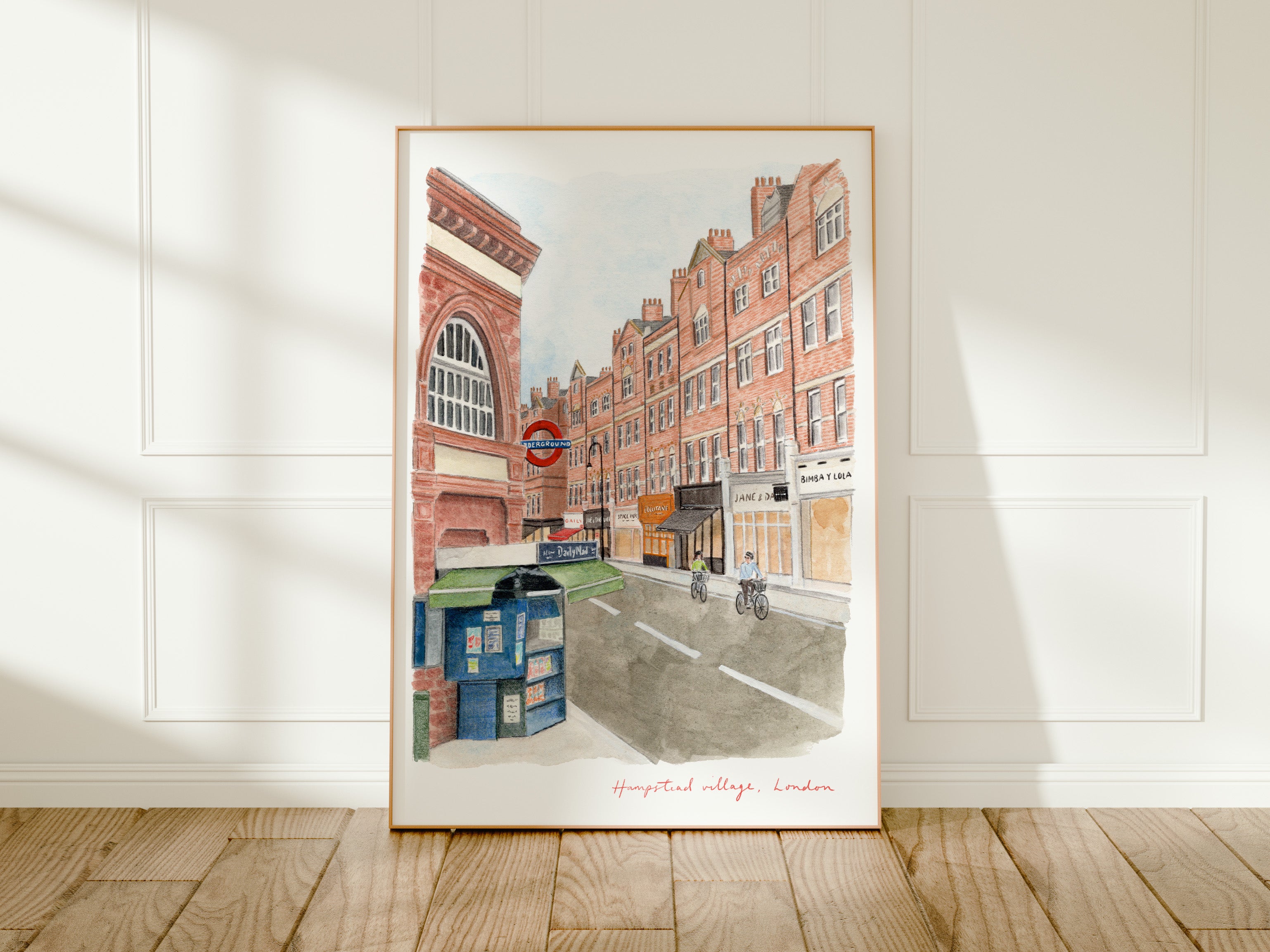 Hampstead Art Print, Village High Street, Camden, London, England, Travel Watercolour Painting