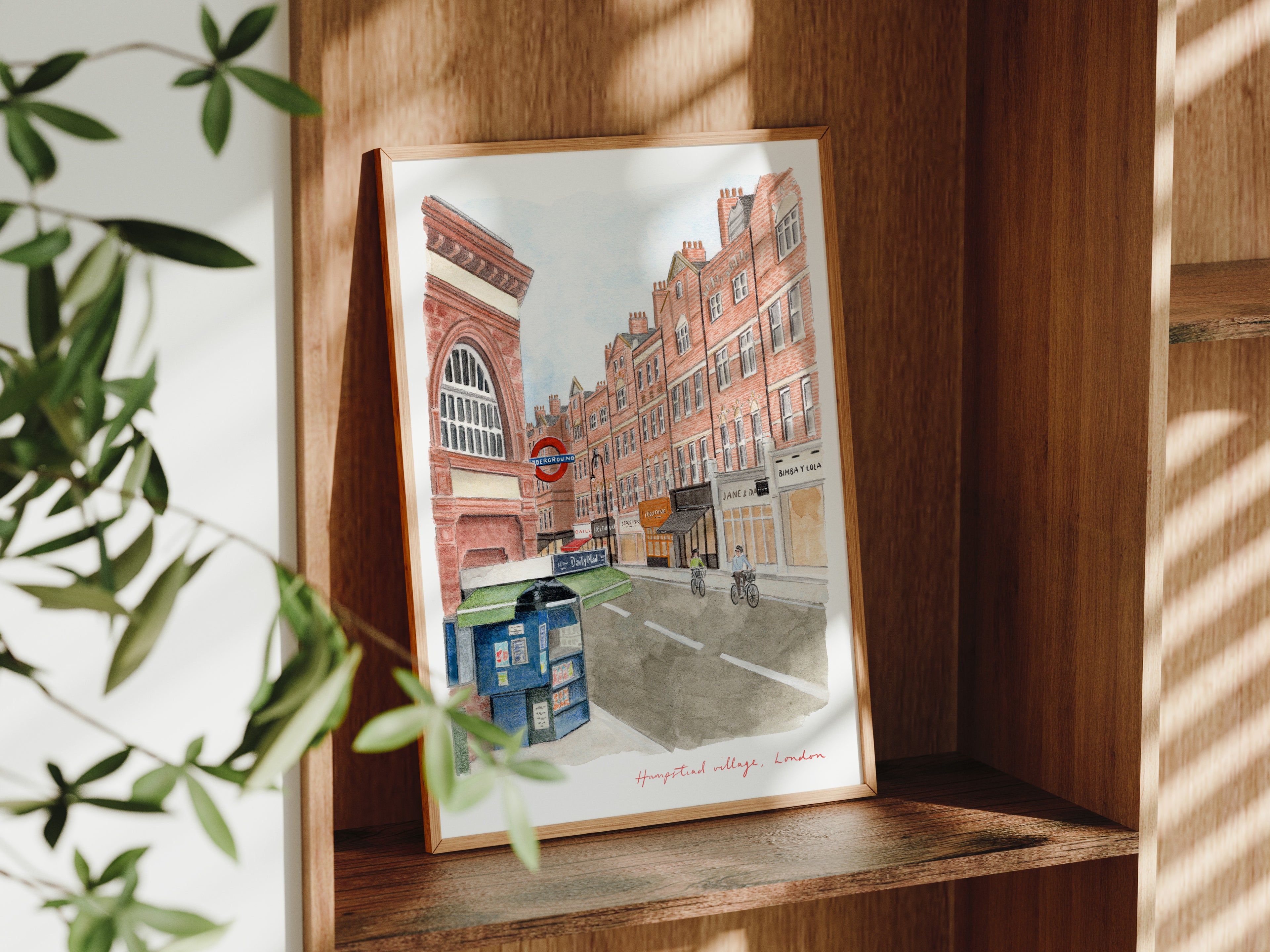 Hampstead Art Print, Village High Street, Camden, London, England, Travel Watercolour Painting