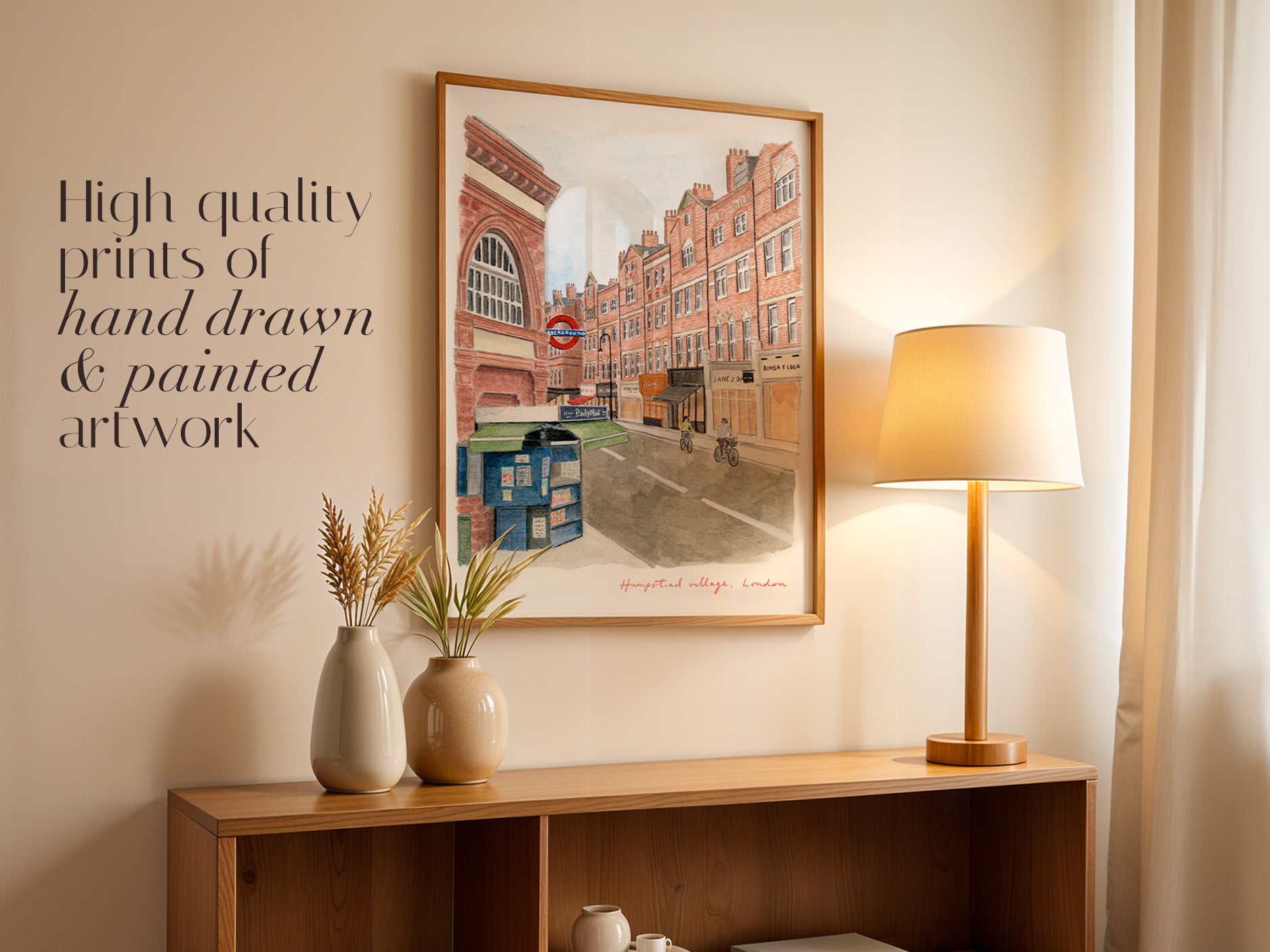 Hampstead Art Print, Village High Street, Camden, London, England, Travel Watercolour Painting