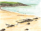 Cornwall Art Print, Harlyn Bay, Padstow, England, Travel Watercolour Painting