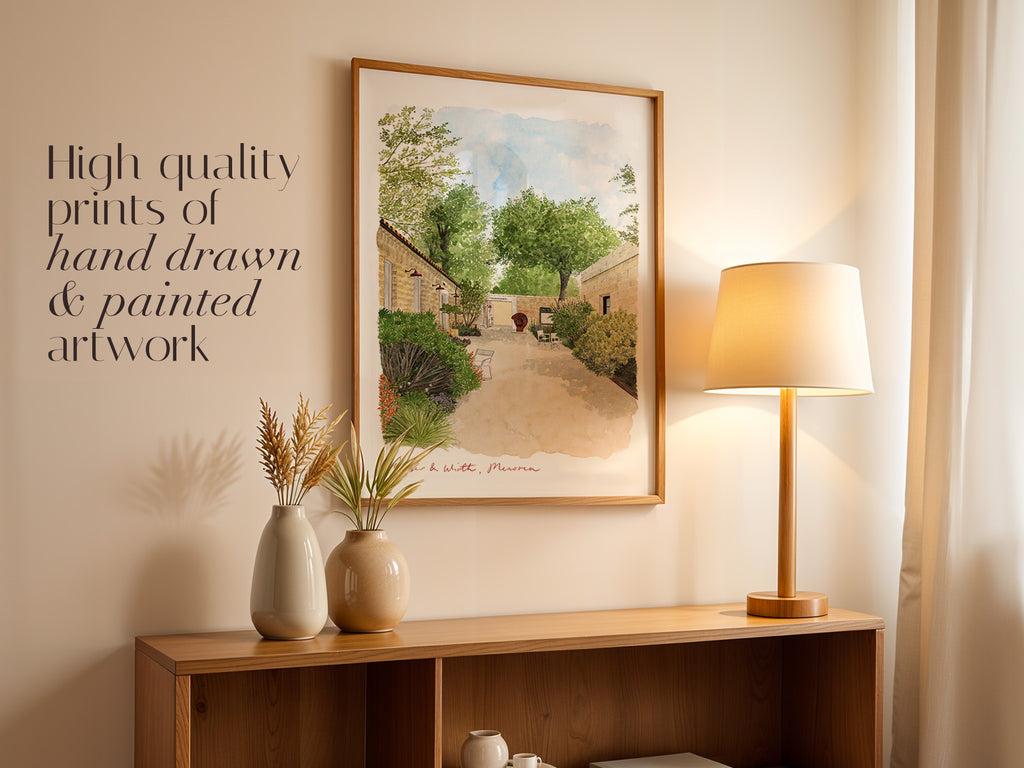 Menorca Art Print, Hauser & Wirth Gallery, Illa del Rei, Travel Watercolor Painting
