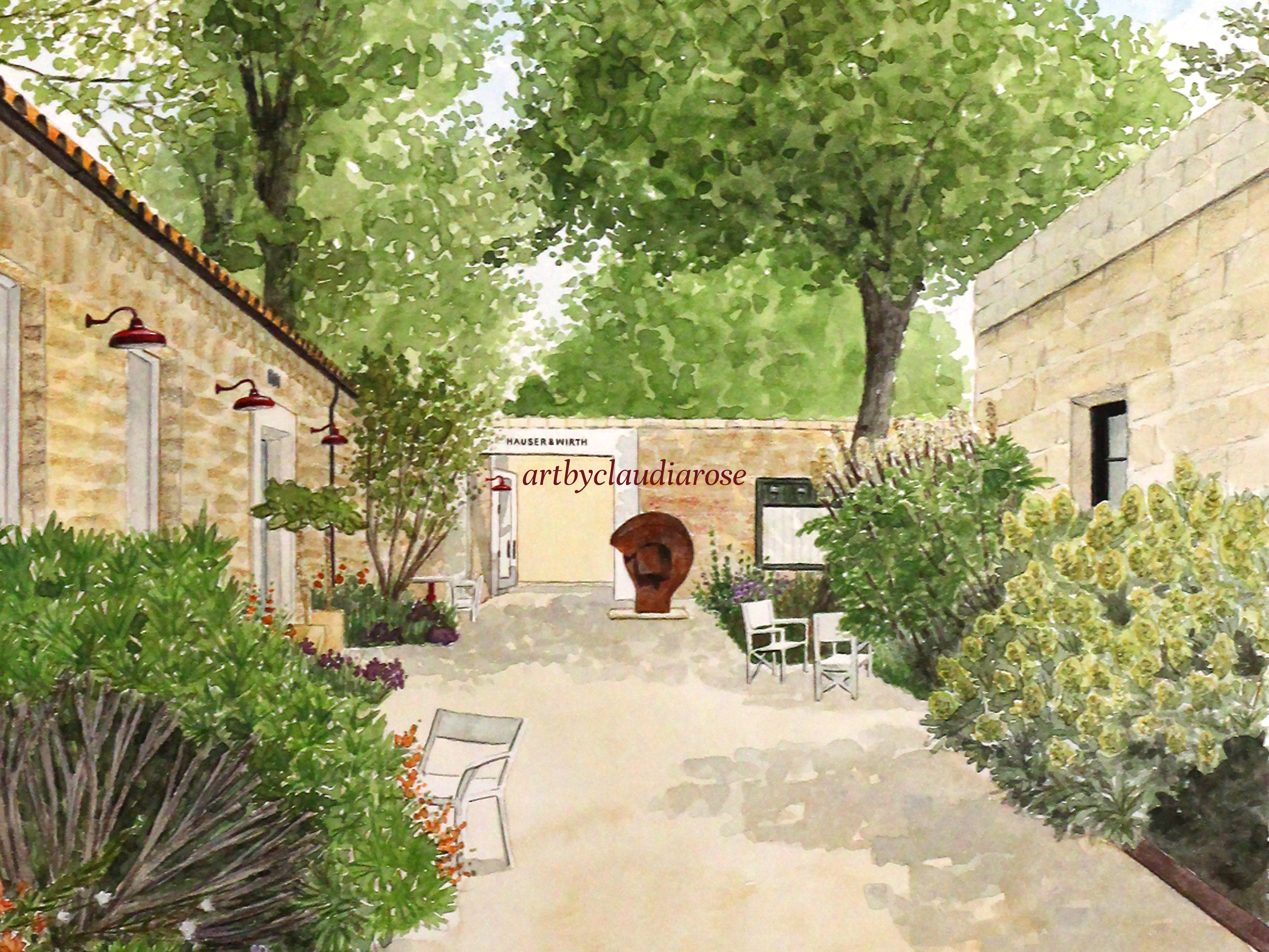 Menorca Art Print, Hauser & Wirth Gallery, Illa del Rei, Travel Watercolor Painting