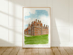 Royal Holloway Art Print, Founder's Building, University of London, Surrey, England, Travel Watercolour Painting