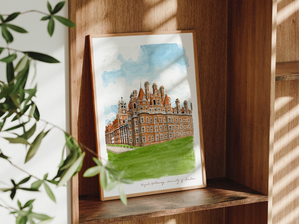 Royal Holloway Art Print, Founder's Building, University of London, Surrey, England, Travel Watercolour Painting