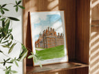 Royal Holloway Art Print, Founder's Building, University of London, Surrey, England, Travel Watercolour Painting