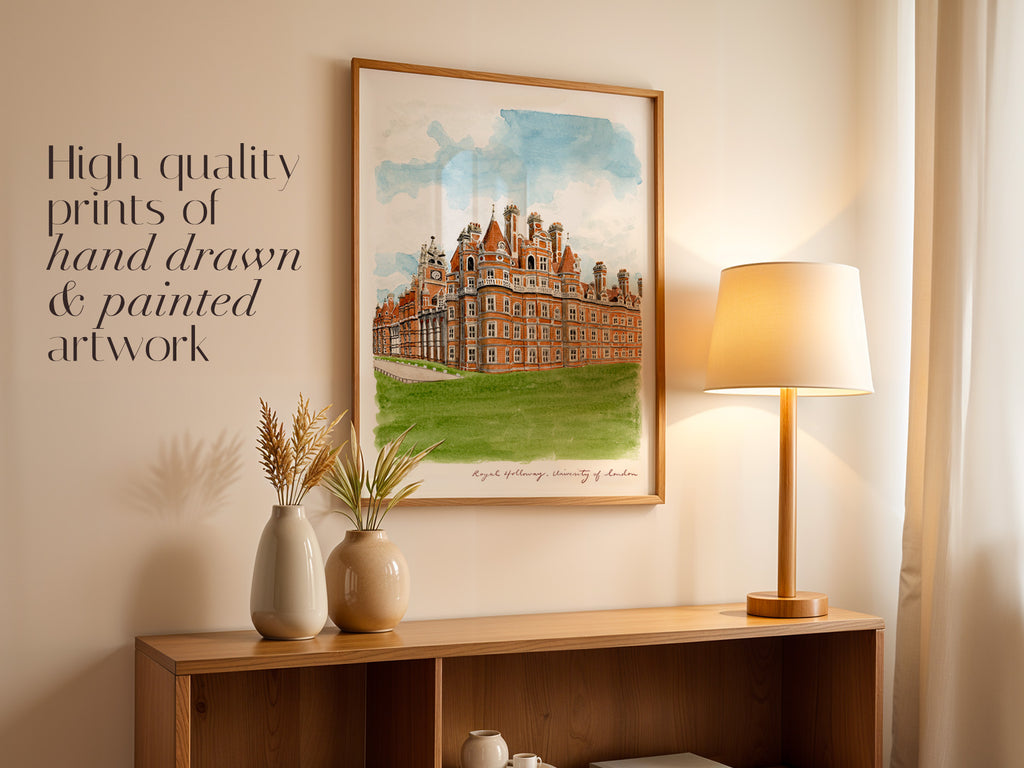 Royal Holloway Art Print, Founder's Building, University of London, Surrey, England, Travel Watercolour Painting