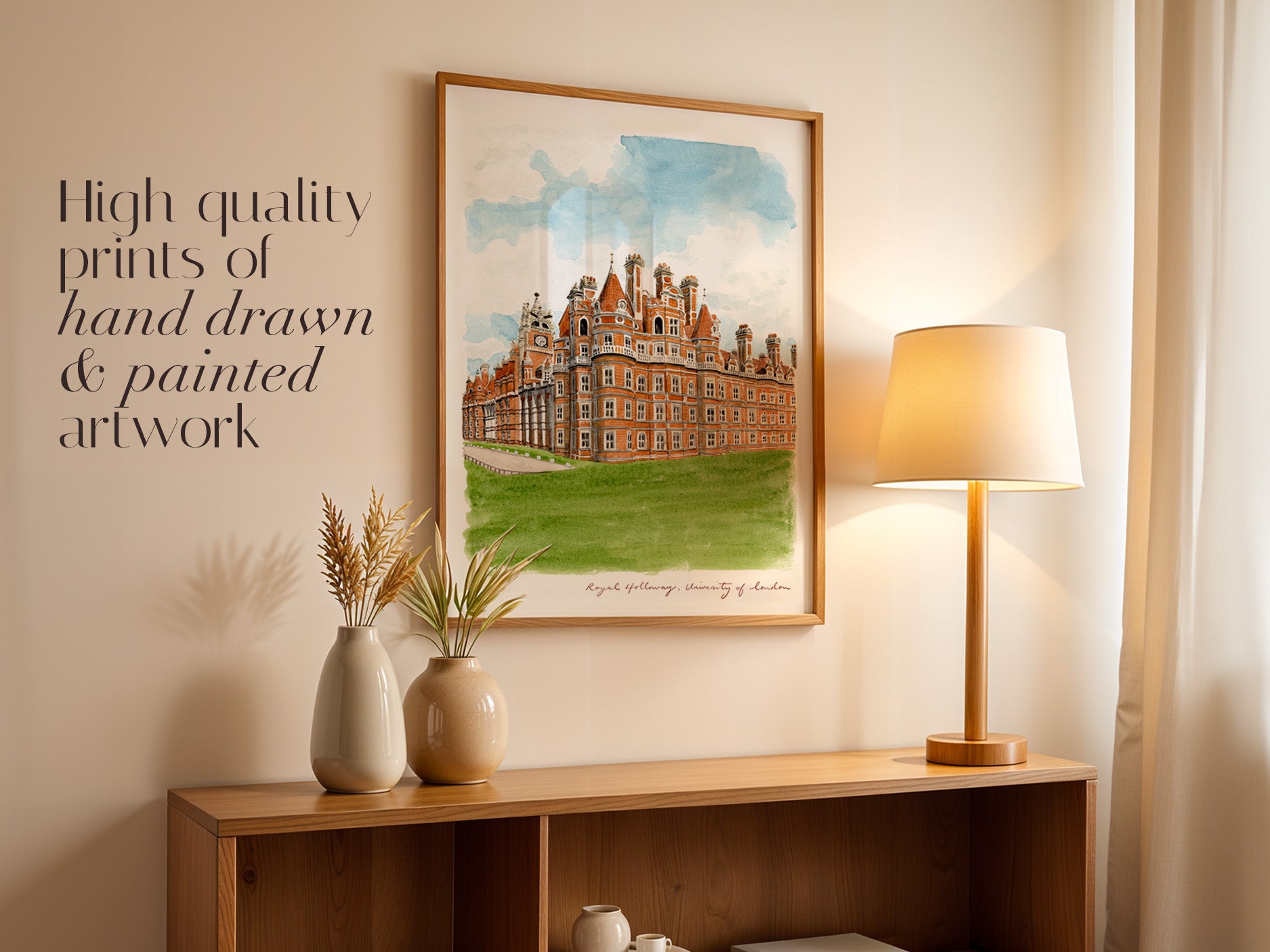 Royal Holloway Art Print, Founder's Building, University of London, Surrey, England, Travel Watercolour Painting