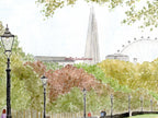 Hyde Park Art Print, London, Westminster, England, Travel Watercolour Painting