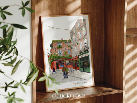 Dublin Travel Art Print, Temple Bar, Ireland, Travel Watercolour Painting