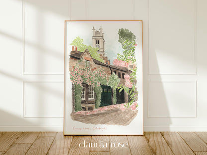 Edinburgh Art Print, Circus Lane, Scotland, Travel Watercolour Painting