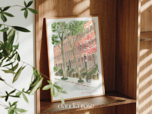 West Village Art Print, New York City, Manhattan, USA, Travel Watercolour Painting