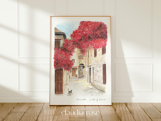 Marseille Art Print, Provence, South of France, Europe, Travel Watercolour Painting