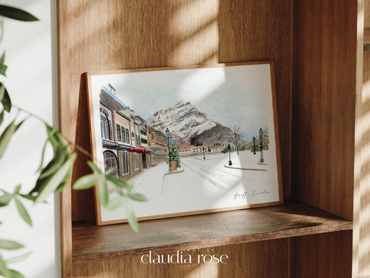 Canada Art Print, Banff, Alberta, North America, Travel Watercolour Painting
