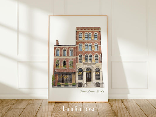 Green Room Leeds Art Print, Social Space Bar, Leeds Nightlife, Watercolour Painting