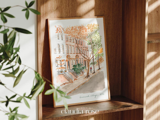 Greenwich Village Art Print, New York City, USA, Travel Watercolour Painting