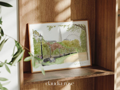 Hyde Park Art Print, London, Westminster, England, Travel Watercolour Painting