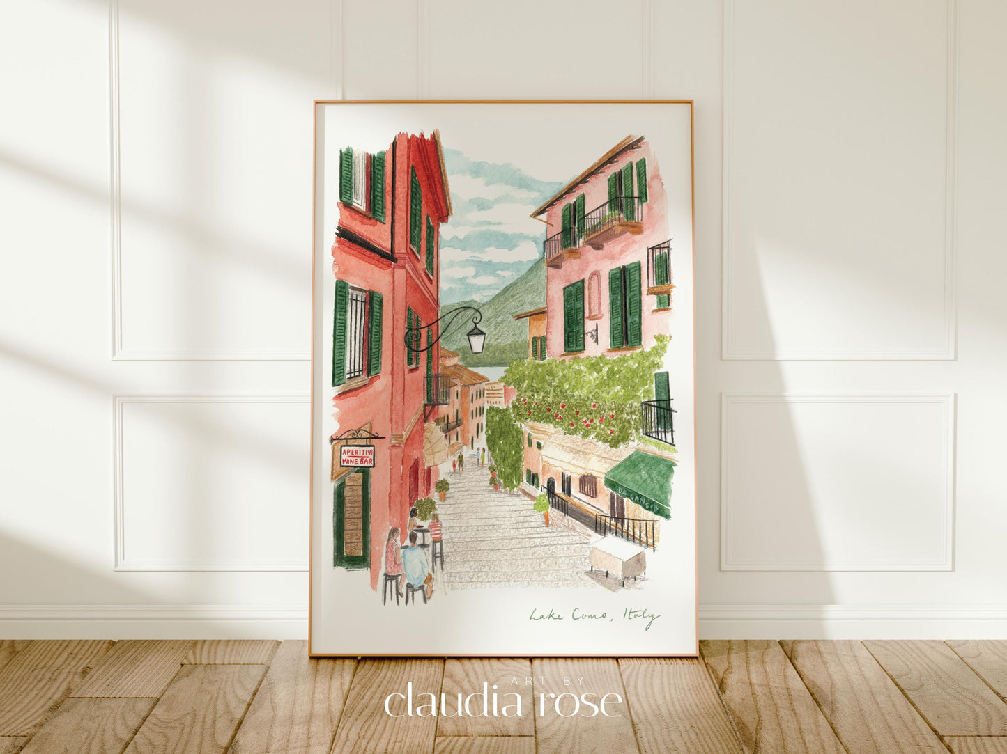 Lake Como Art Print, Bellagio, Italy Travel Watercolour Painting