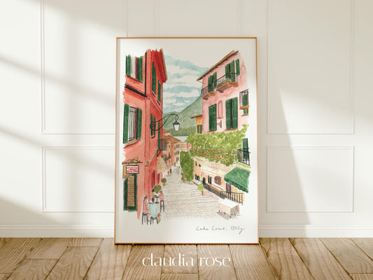 Lake Como Art Print, Bellagio, Italy Travel Watercolour Painting