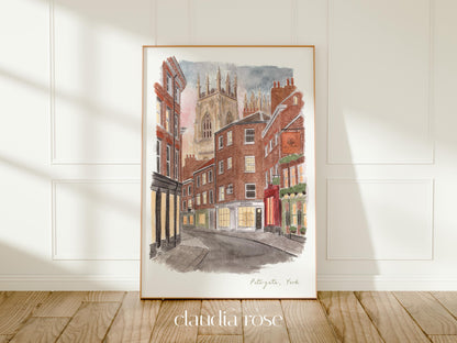 York Art Print, Petergate, York Minster, Yorkshire, Travel Watercolour Painting