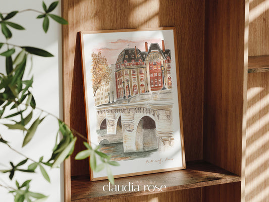 Pont Neuf Bridge Art Print, Paris, River Seine, France, Travel Watercolour Painting