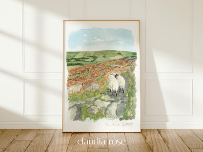 Peak District Art Print, Derbyshire, Staffordshire, England, Travel Watercolour Painting