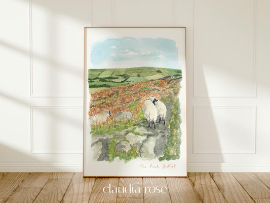 Peak District Art Print, Derbyshire, Staffordshire, England, Travel Watercolour Painting