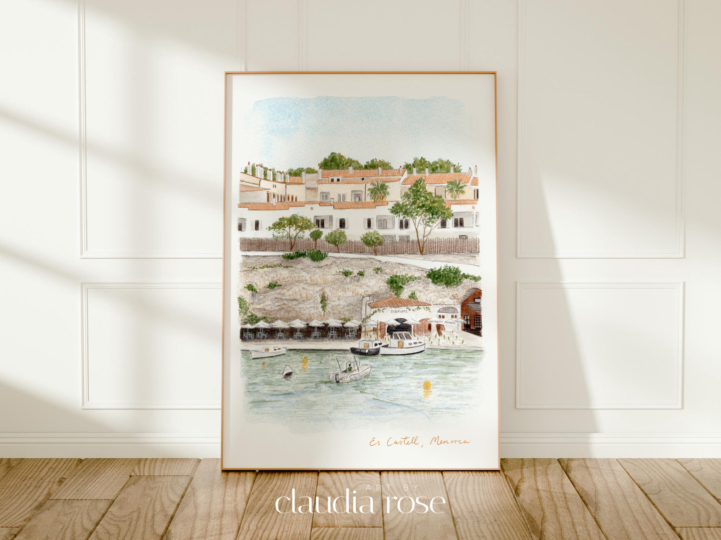 Menorca Art Print, Es Castell Harbour, Balearic Islands, Travel Watercolour Painting