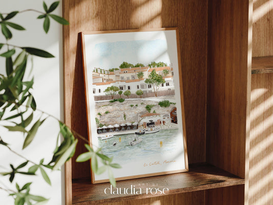 Menorca Art Print, Es Castell Harbour, Balearic Islands, Travel Watercolour Painting