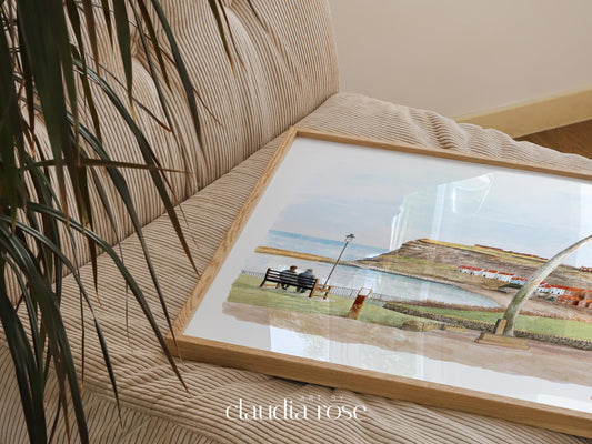 Whitby Art Print, North Yorkshire, Whalebones, England, Travel Watercolour Painting