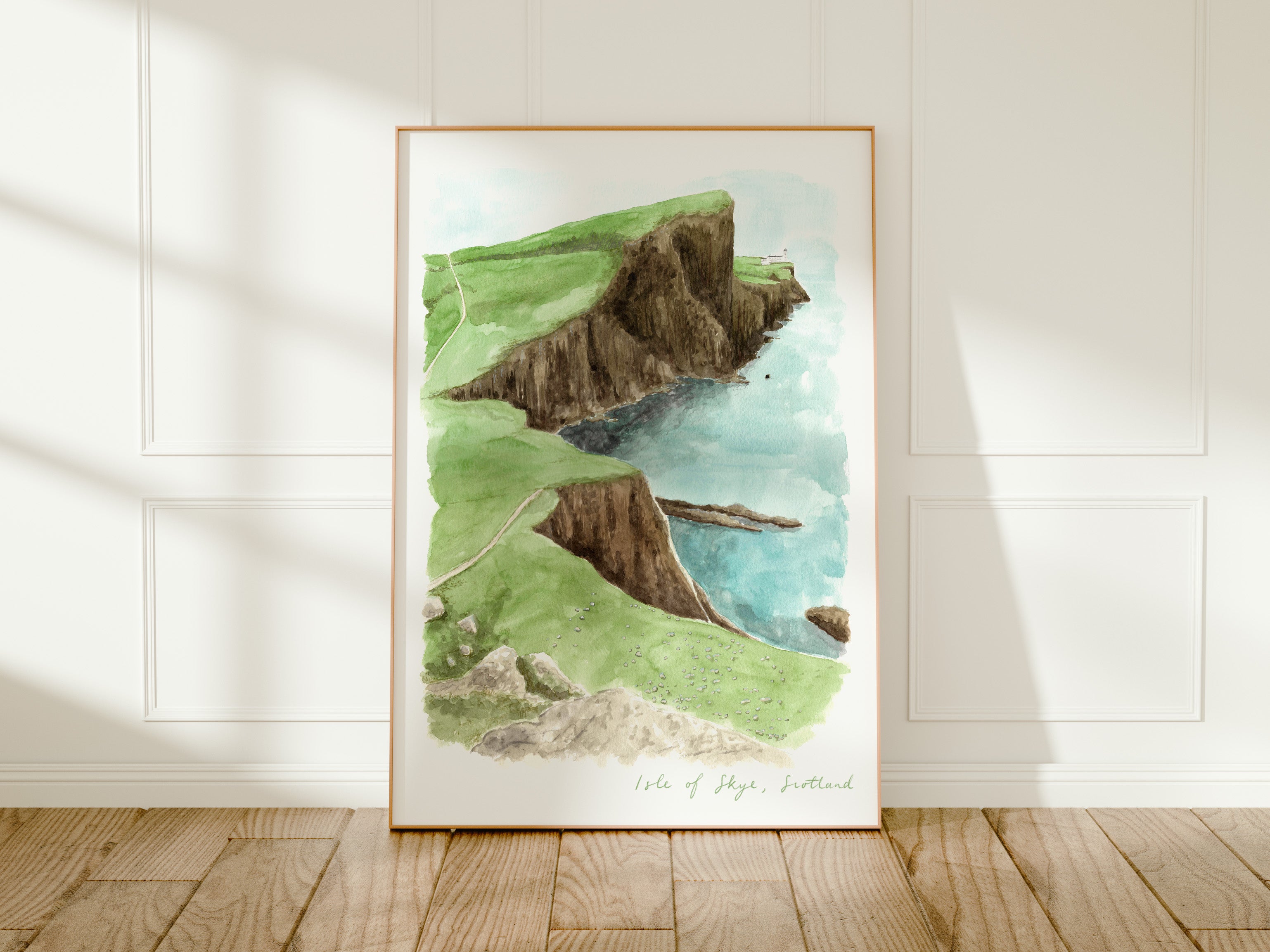 Isle of Skye Art Print, Scotland, Neist Point Lighthouse, Travel Watercolour Painting