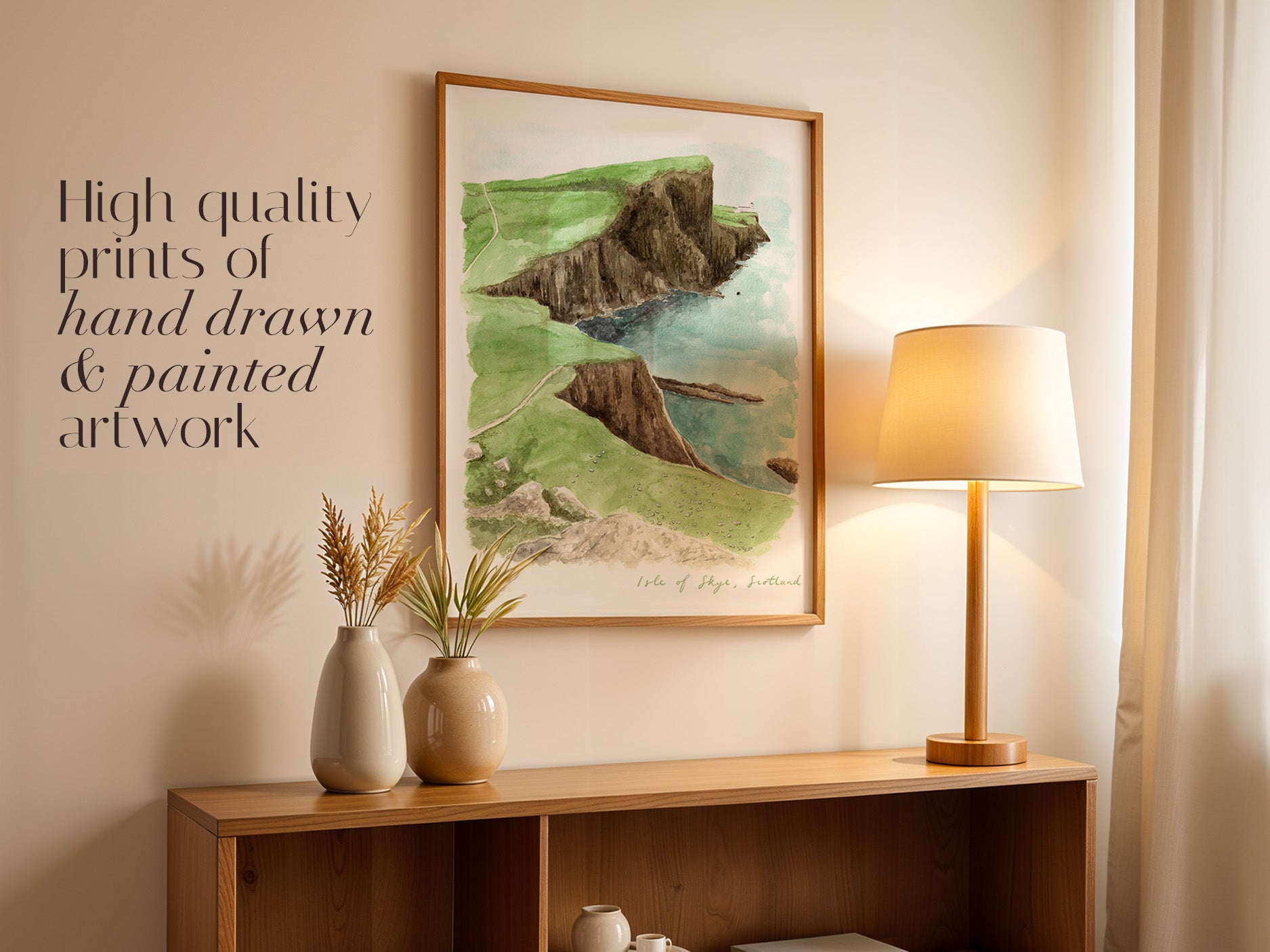 Isle of Skye Art Print, Scotland, Neist Point Lighthouse, Travel Watercolour Painting