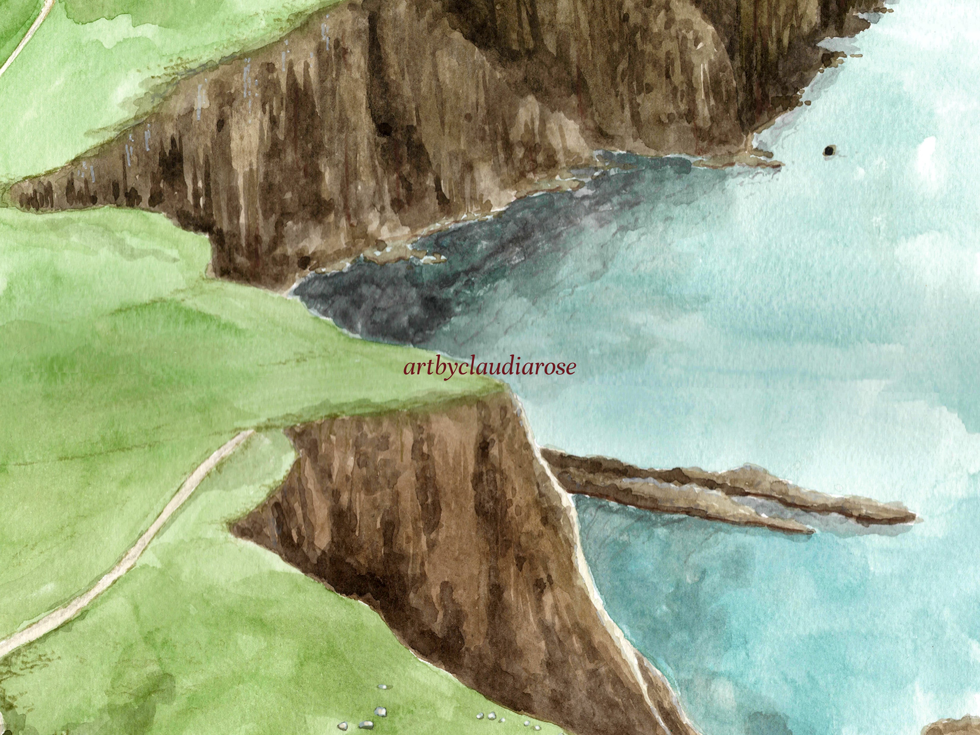 Isle of Skye Art Print, Scotland, Neist Point Lighthouse, Travel Watercolour Painting