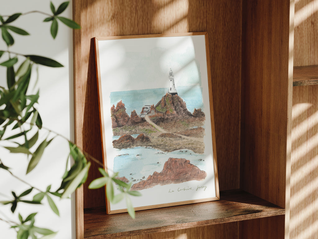 Jersey Art Print, La Corbiere Lighthouse, Channel Islands, Travel Watercolour Painting