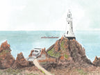 Jersey Art Print, La Corbiere Lighthouse, Channel Islands, Travel Watercolour Painting
