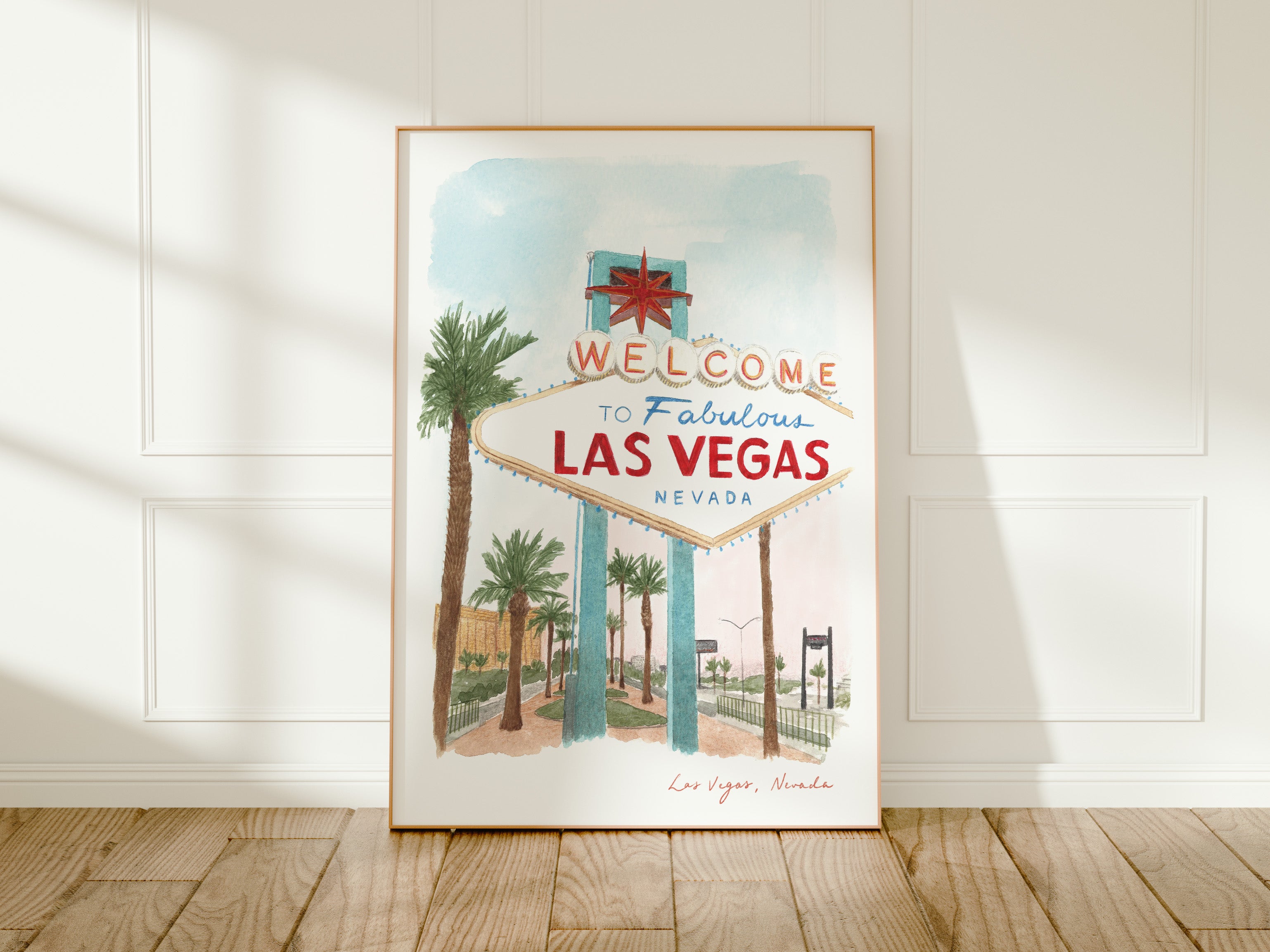 Las Vegas Art Print, Nevada, USA, Travel Watercolour Painting