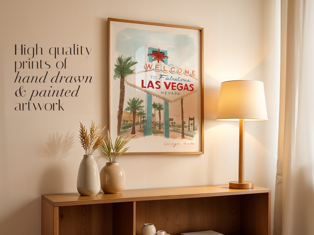 Las Vegas Art Print, Nevada, USA, Travel Watercolour Painting
